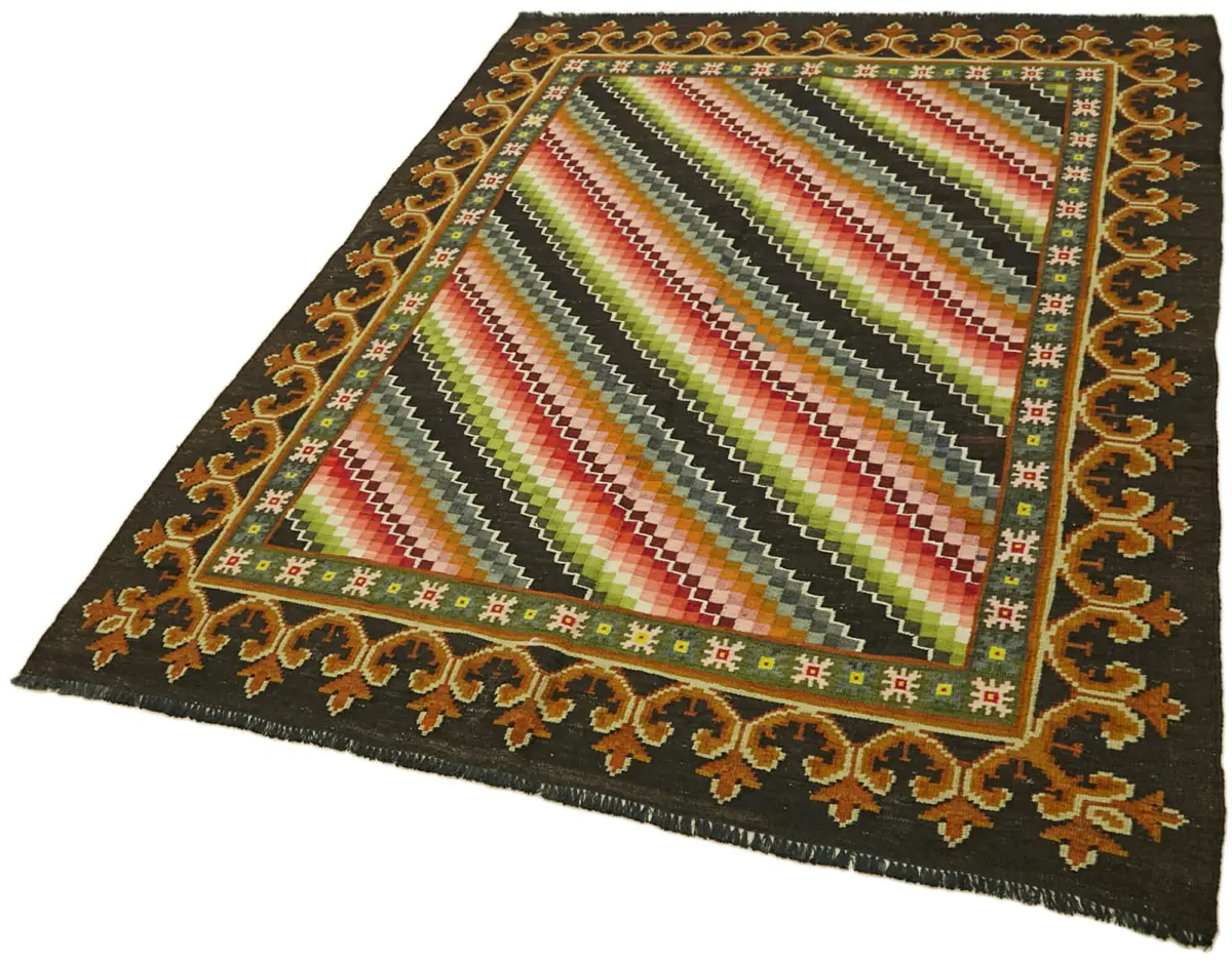 Moldovian Klasik Göbekli Multi Pamuk Üzerine Yün El Dokuma Kilim-162x210 - Görsel 3