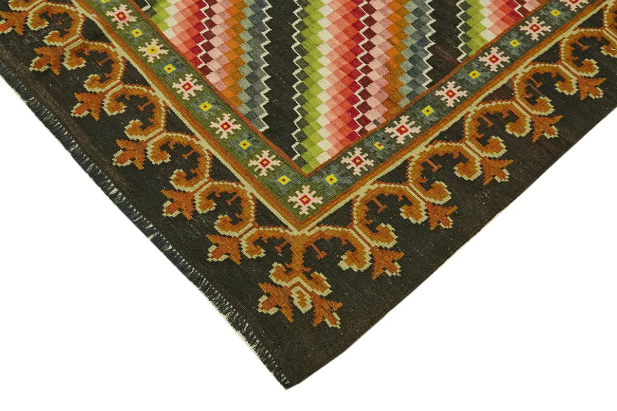 Moldovian Klasik Göbekli Multi Pamuk Üzerine Yün El Dokuma Kilim-162x210 - Görsel 4