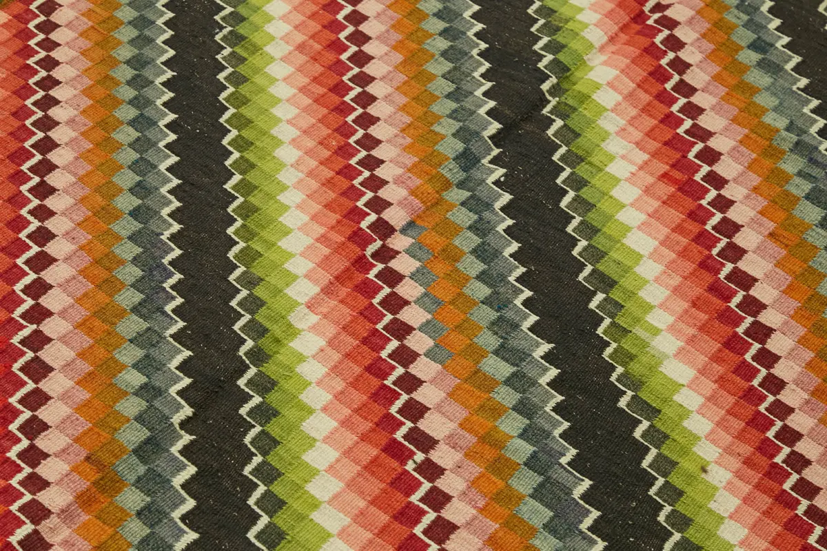 Moldovian Klasik Göbekli Multi Pamuk Üzerine Yün El Dokuma Kilim-162x210 - Görsel 5