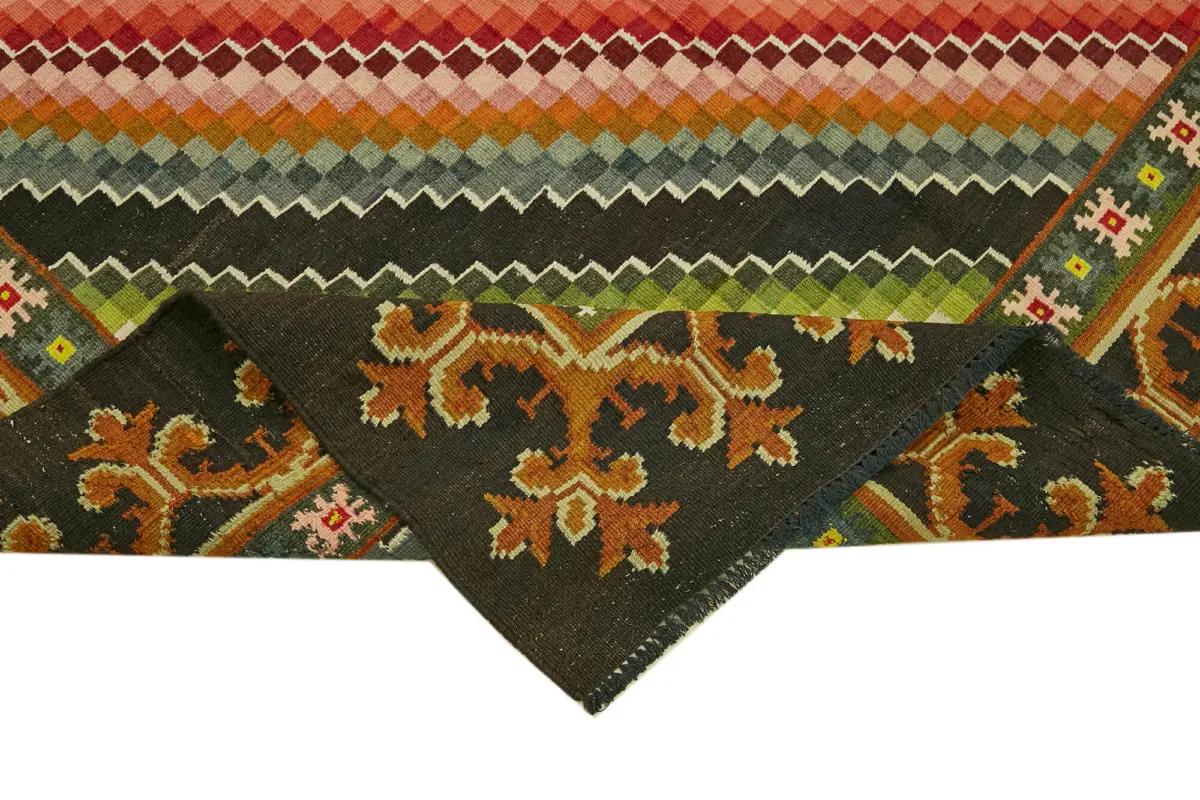 Moldovian Klasik Göbekli Multi Pamuk Üzerine Yün El Dokuma Kilim-162x210 - Görsel 6