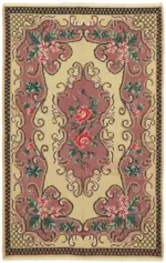 Moldovian Klasik Göbekli Multi Pamuk Üzerine Yün El Dokuma Kilim-170x264