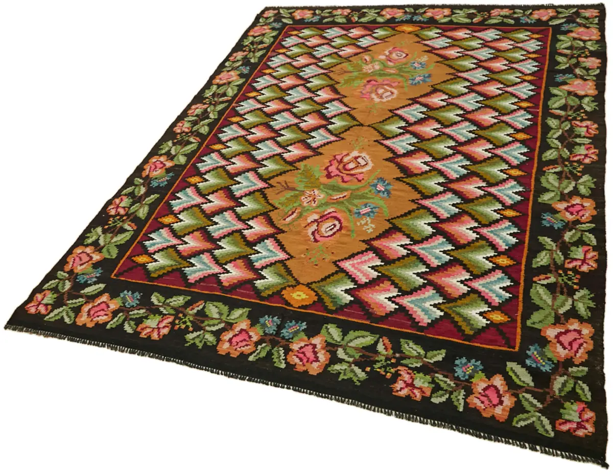 Moldovian Klasik Göbekli Multi Pamuk Üzerine Yün El Dokuma Kilim-194x267 - Görsel 3