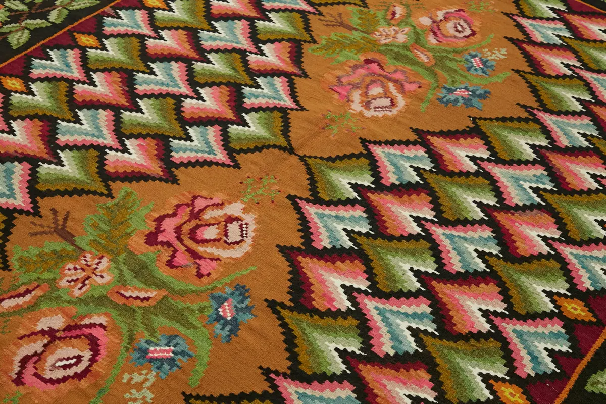 Moldovian Klasik Göbekli Multi Pamuk Üzerine Yün El Dokuma Kilim-194x267 - Görsel 5