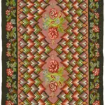 Moldovian Klasik Göbekli Multi Pamuk Üzerine Yün El Dokuma Kilim-194x272