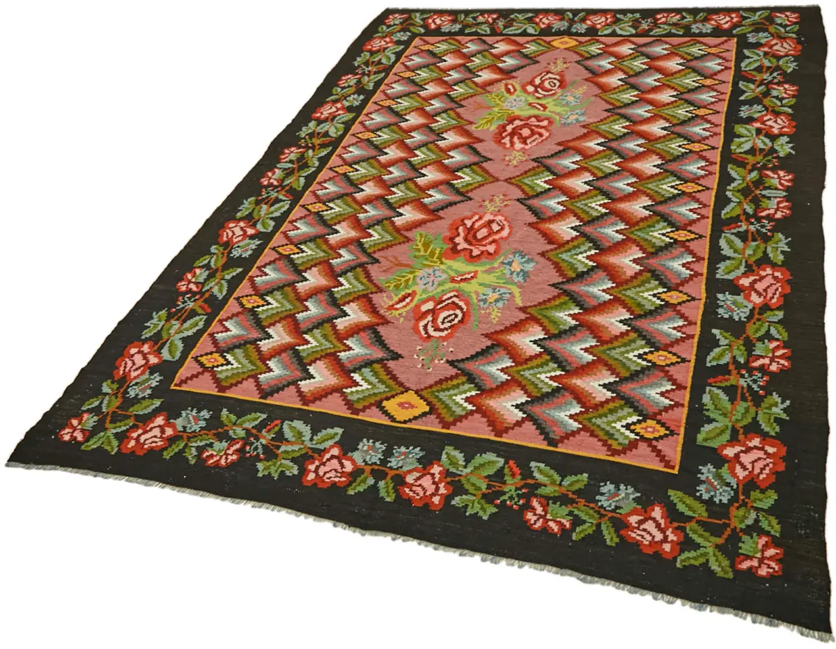 Moldovian Klasik Göbekli Multi Pamuk Üzerine Yün El Dokuma Kilim-194x272 - Görsel 3