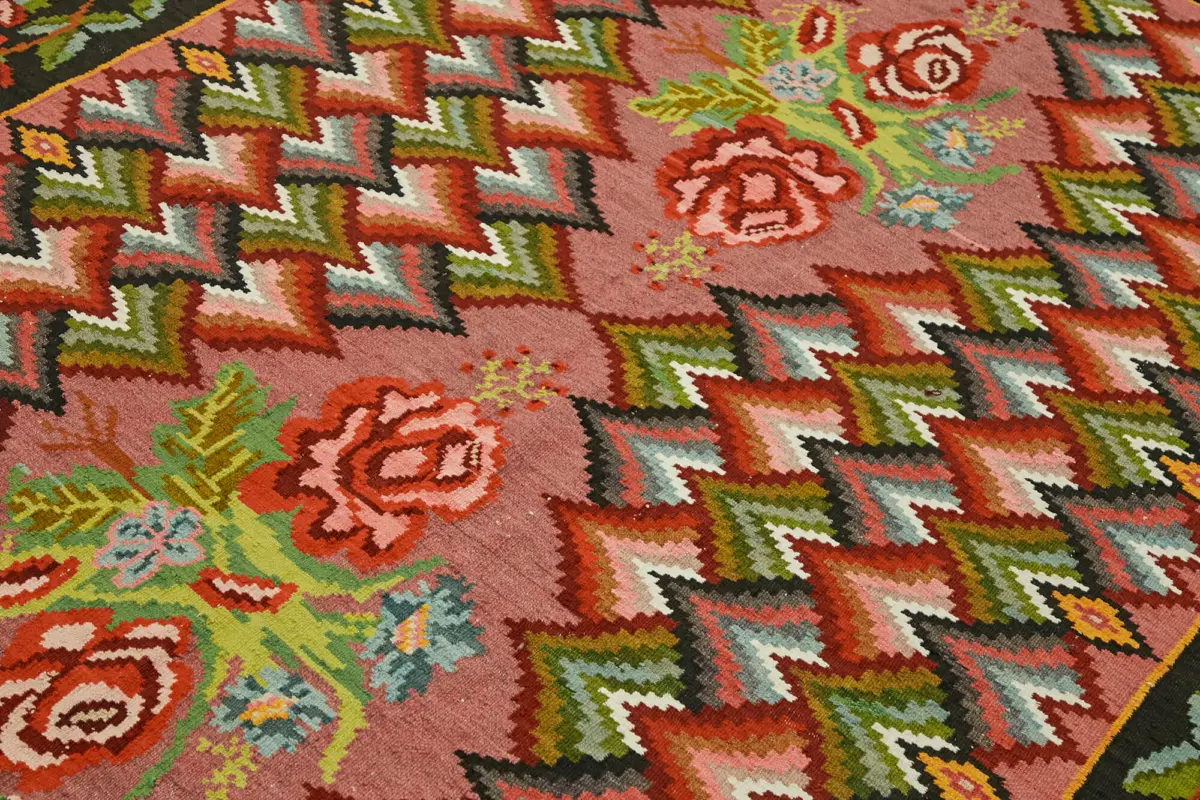 Moldovian Klasik Göbekli Multi Pamuk Üzerine Yün El Dokuma Kilim-194x272 - Görsel 5