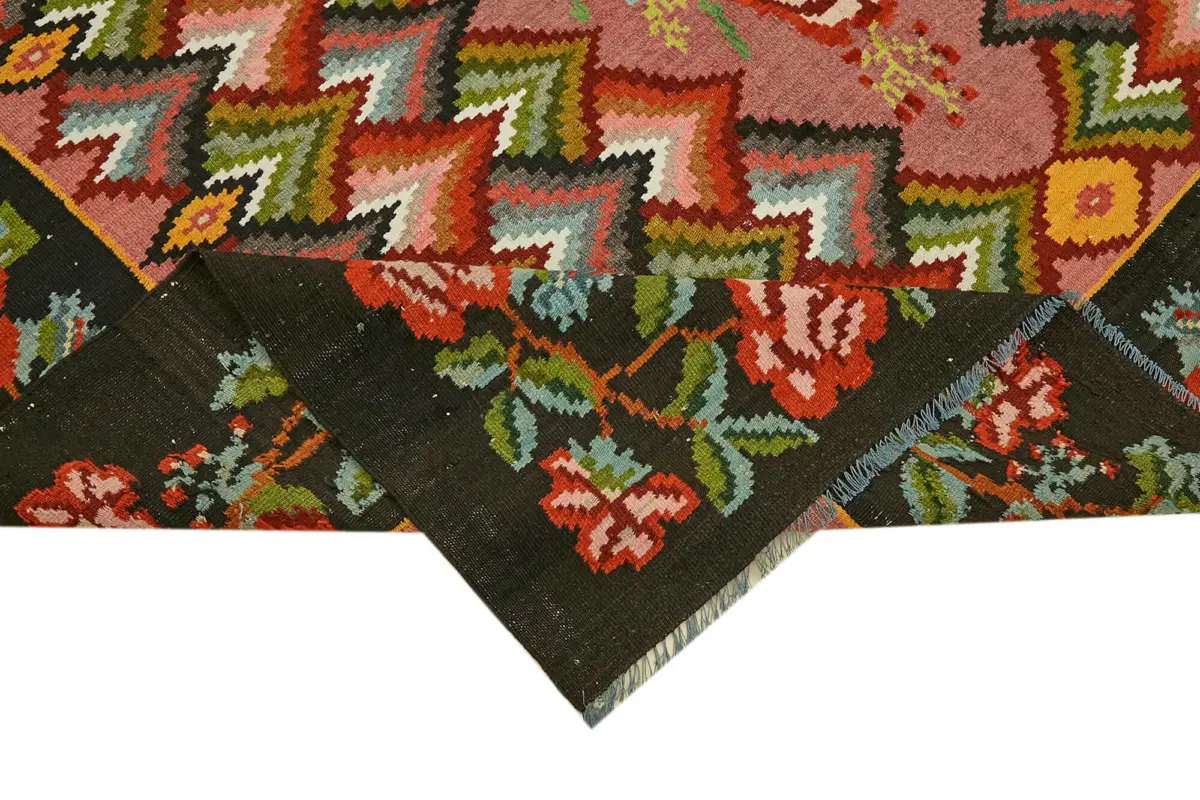 Moldovian Klasik Göbekli Multi Pamuk Üzerine Yün El Dokuma Kilim-194x272 - Görsel 6