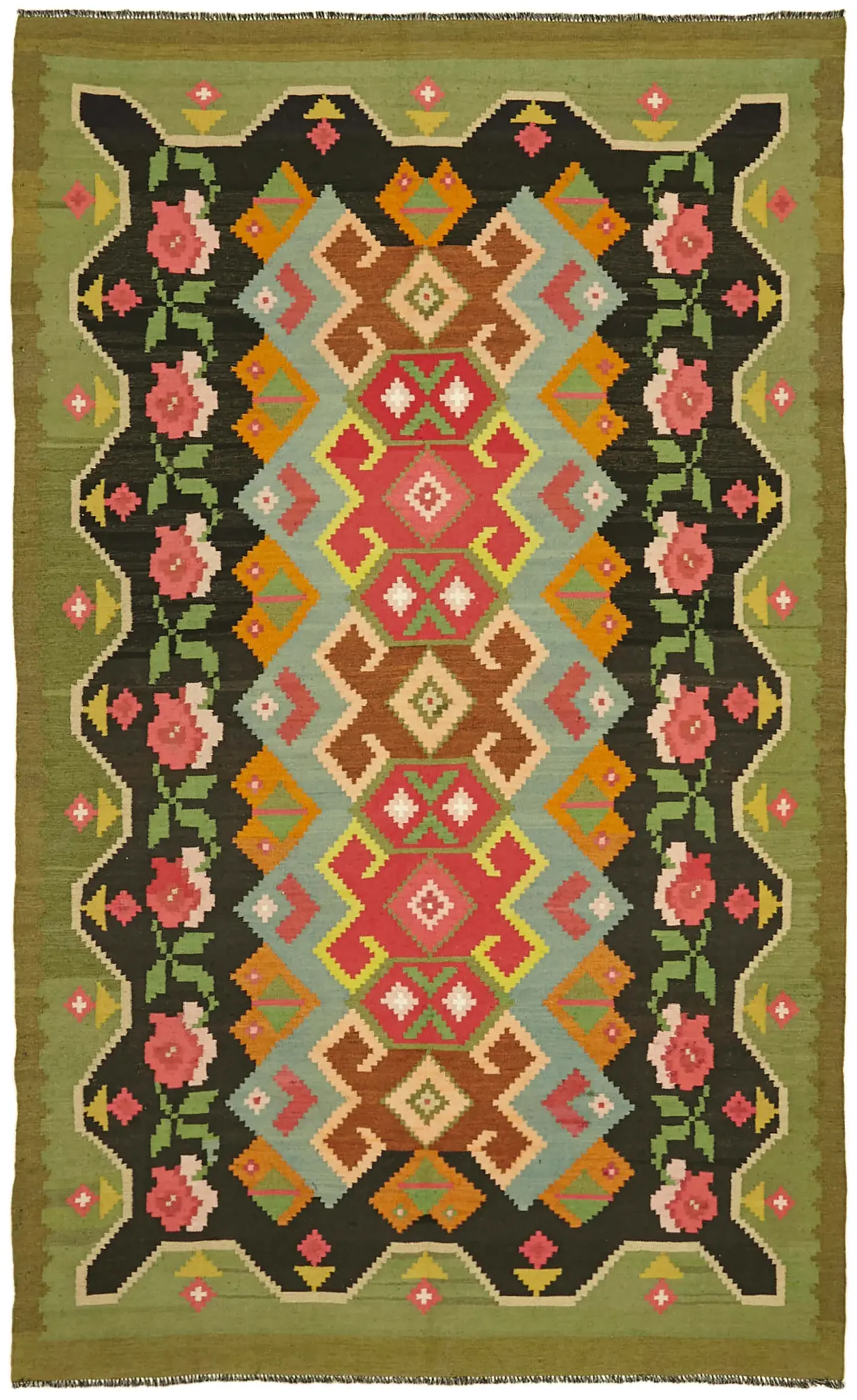 Rc_42681_0_Multicolor_Rose_Kilim_Rugs Moldovian Klasik Göbekli Multi Pamuk Üzerine Yün El Dokuma Kilim-190x304 - Görsel 1