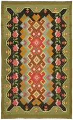 Moldovian Klasik Göbekli Multi Pamuk Üzerine Yün El Dokuma Kilim-190x304