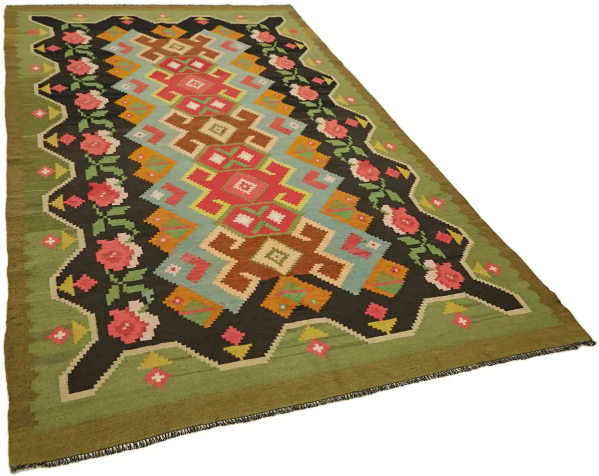 Moldovian Klasik Göbekli Multi Pamuk Üzerine Yün El Dokuma Kilim-190x304 - Görsel 2