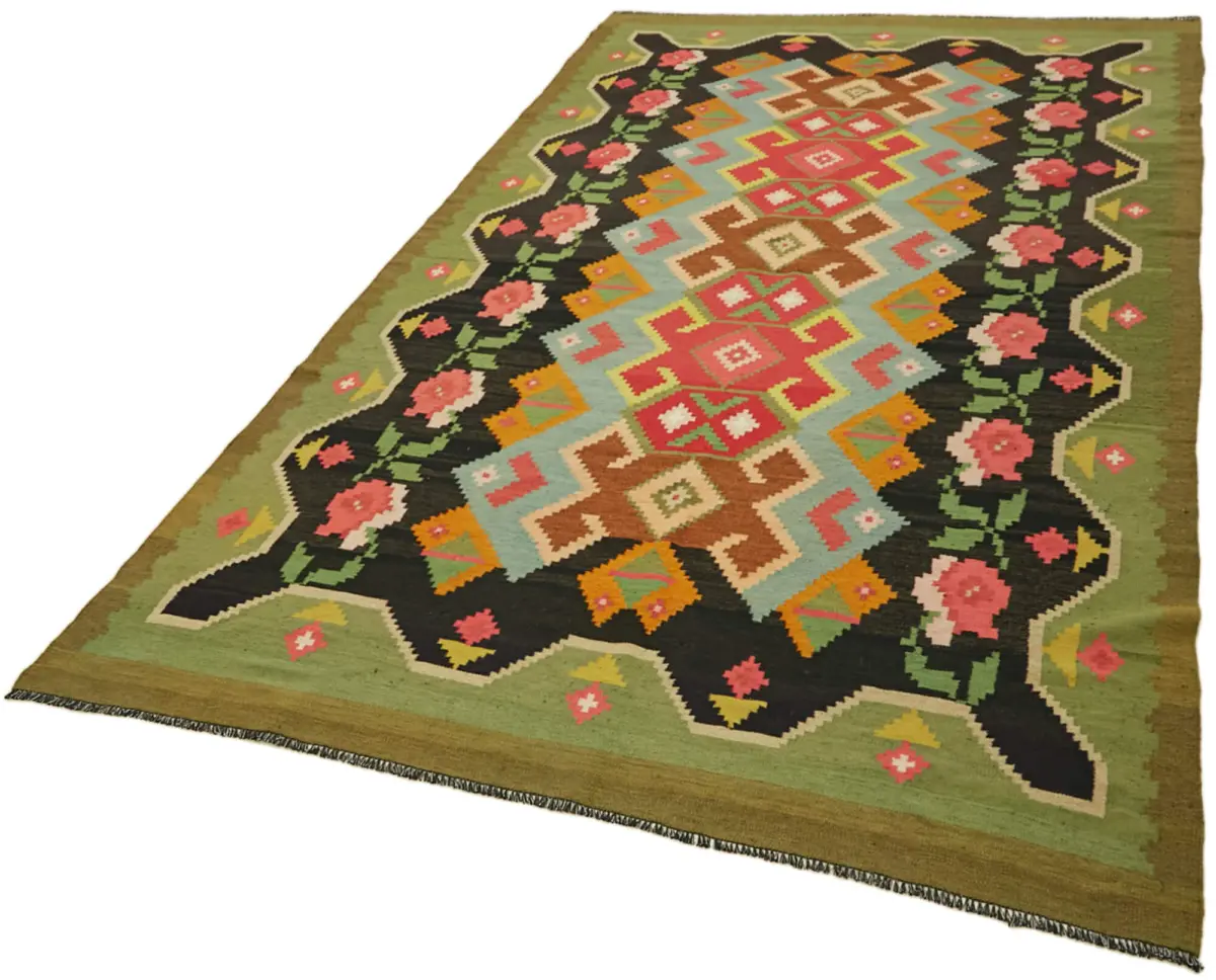 Moldovian Klasik Göbekli Multi Pamuk Üzerine Yün El Dokuma Kilim-190x304 - Görsel 3