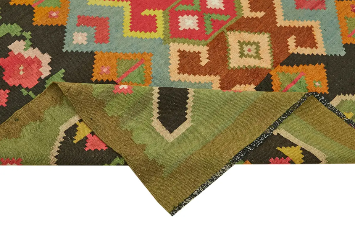 Moldovian Klasik Göbekli Multi Pamuk Üzerine Yün El Dokuma Kilim-190x304 - Görsel 6