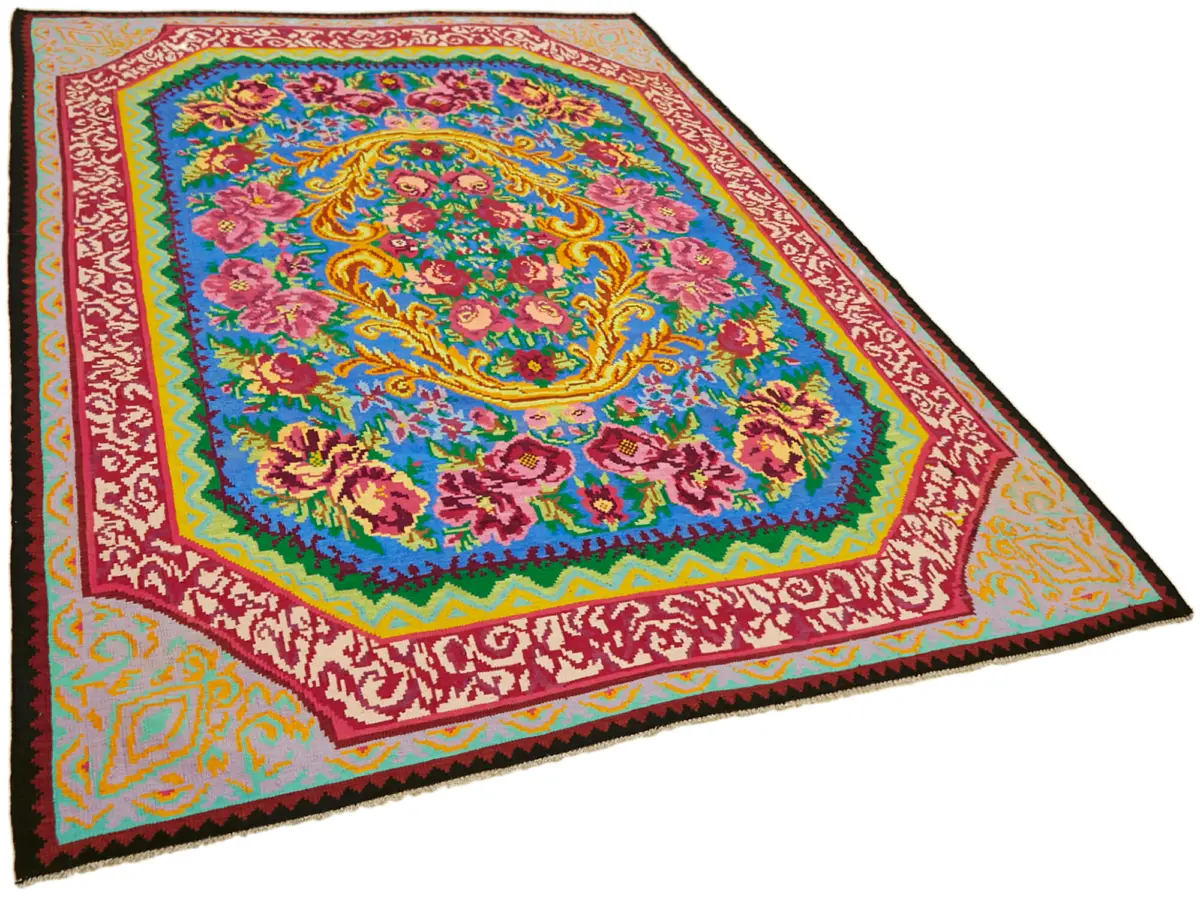 Moldovian Klasik Göbekli Multi Pamuk Üzerine Yün El Dokuma Kilim-216x273 - Görsel 2