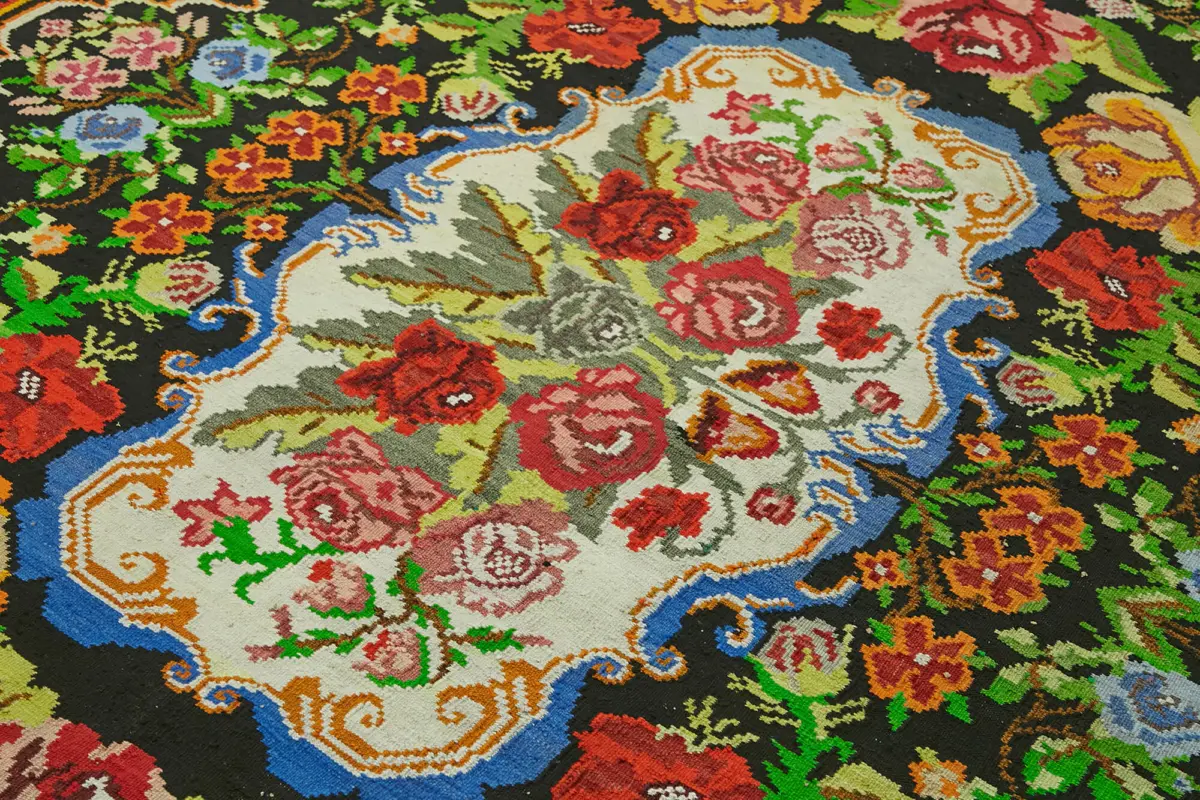 Moldovian Klasik Göbekli Multi Pamuk Üzerine Yün El Dokuma Kilim-195x287 - Görsel 5