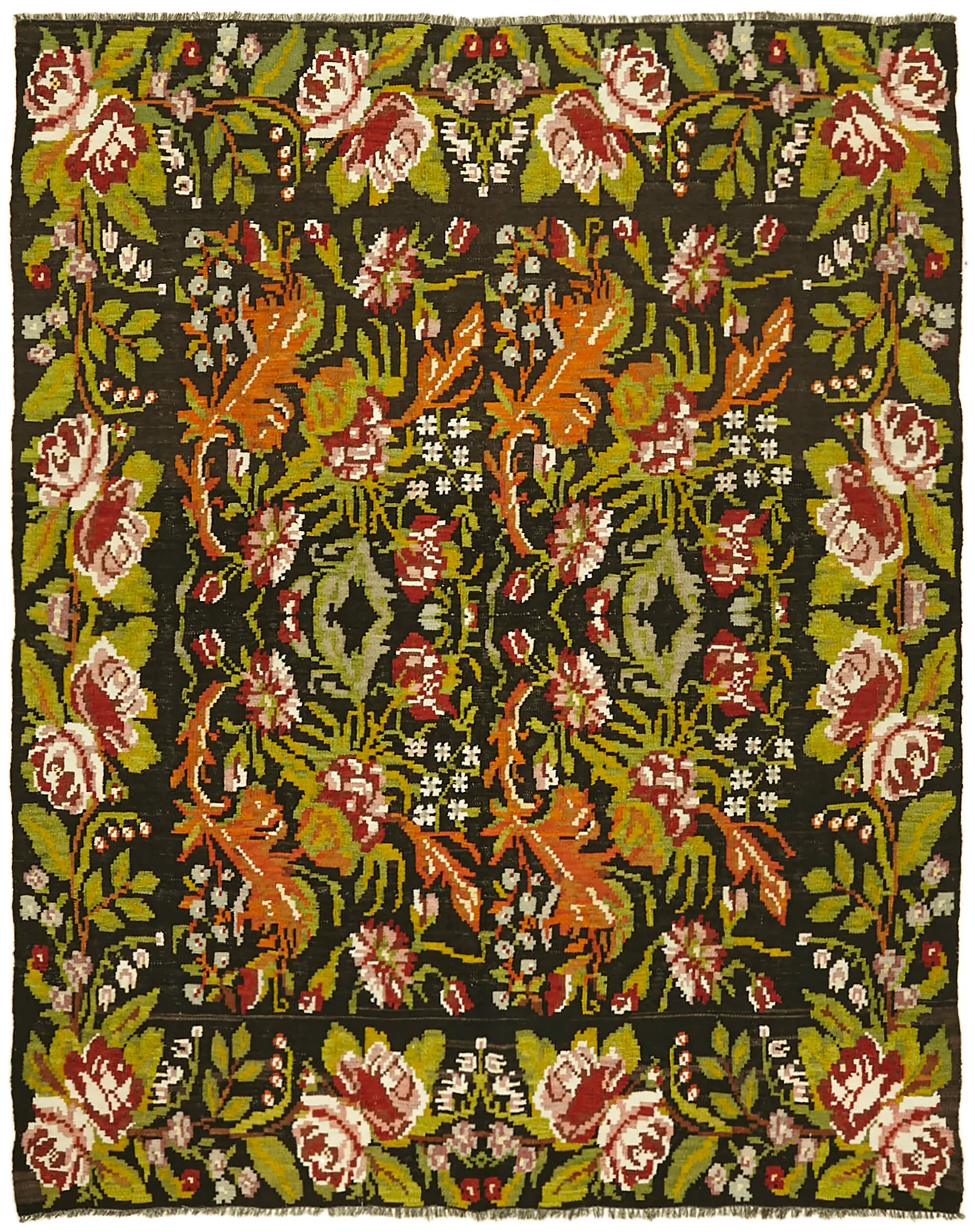 Moldovian Klasik Göbekli Multi Pamuk Üzerine Yün El Dokuma Kilim-183x228 - Görsel 1