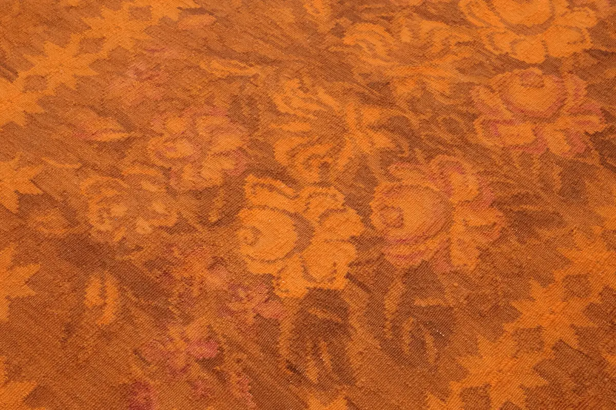 Moldovian Klasik Göbekli Turuncu Pamuk Üzerine Yün El Dokuma Kilim-183x233 - Görsel 5