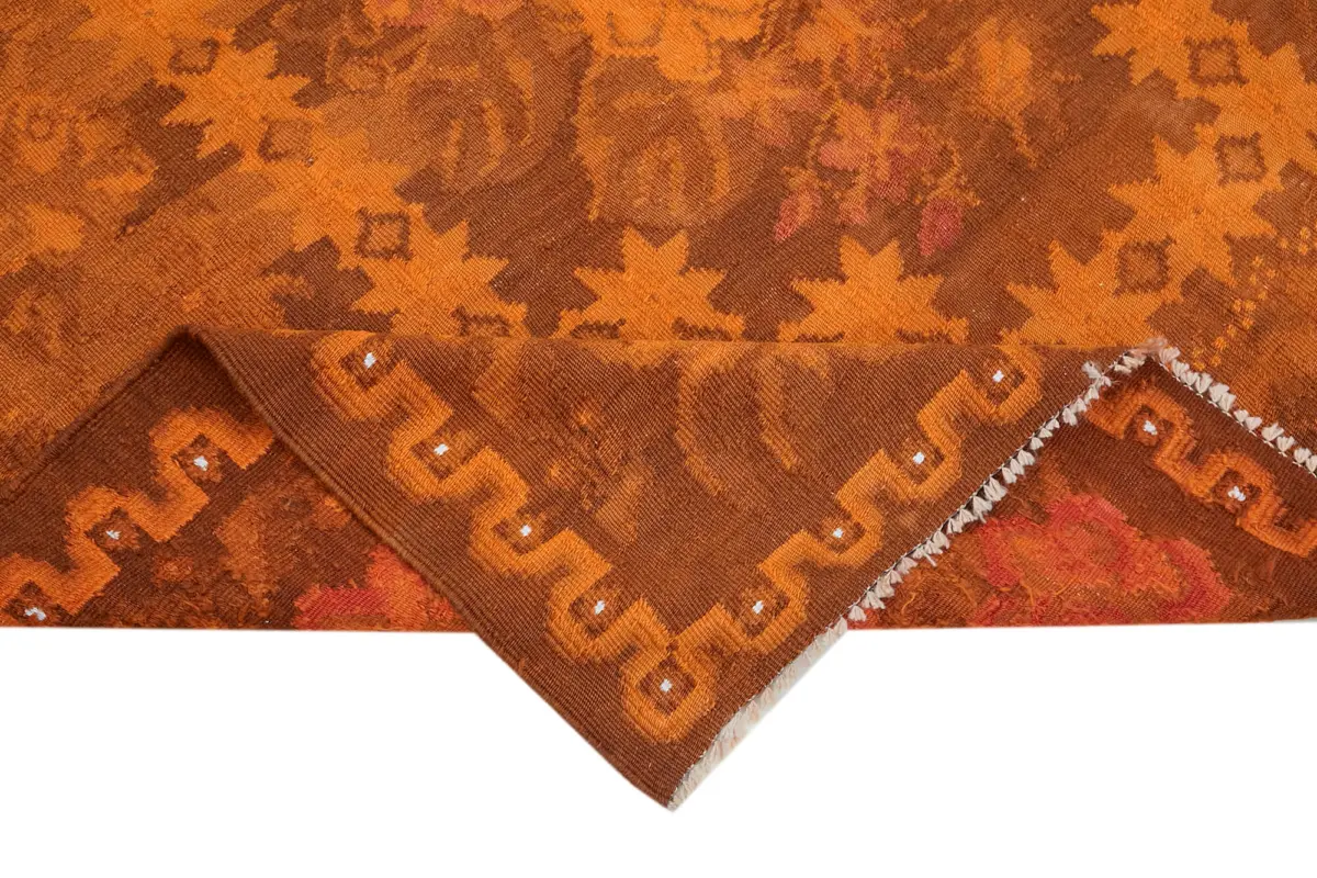 Moldovian Klasik Göbekli Turuncu Pamuk Üzerine Yün El Dokuma Kilim-183x233 - Görsel 6