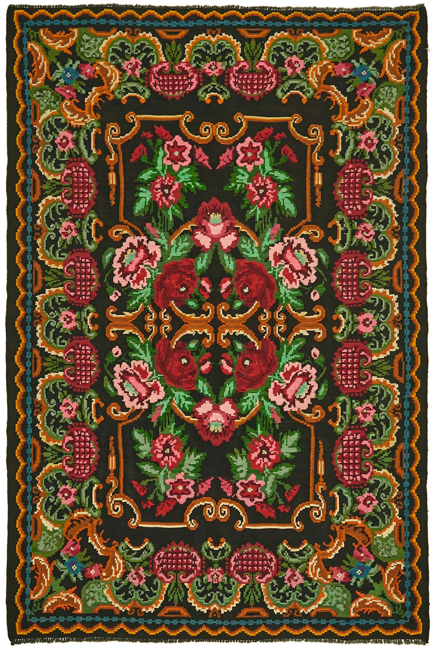 Rc_42692_0_Multicolor_Rose_Kilim_Rugs Moldovian Klasik Göbekli Multi Pamuk Üzerine Yün El Dokuma Kilim-190x278 - Görsel 1