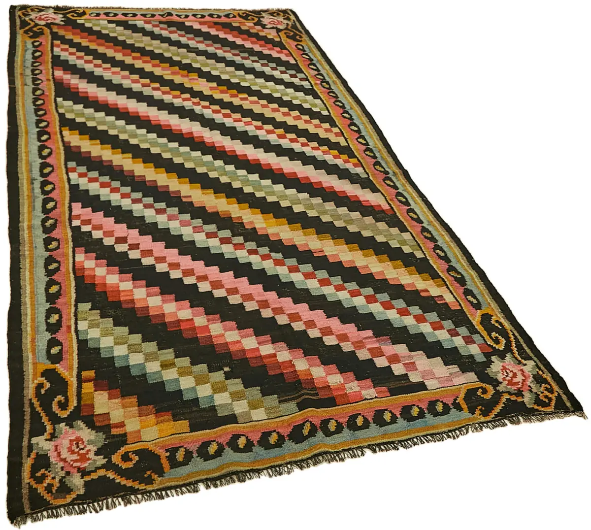 Moldovian Klasik Göbekli Multi Pamuk Üzerine Yün El Dokuma Kilim-152x267 - Görsel 2