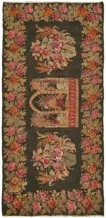 Moldovian Klasik Göbekli Multi Pamuk Üzerine Yün El Dokuma Kilim-166x344