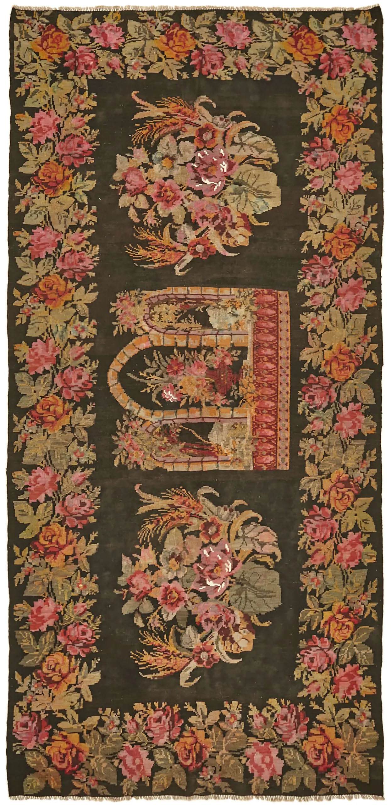 Moldovian Klasik Göbekli Multi Pamuk Üzerine Yün El Dokuma Kilim-166x344 - Görsel 1