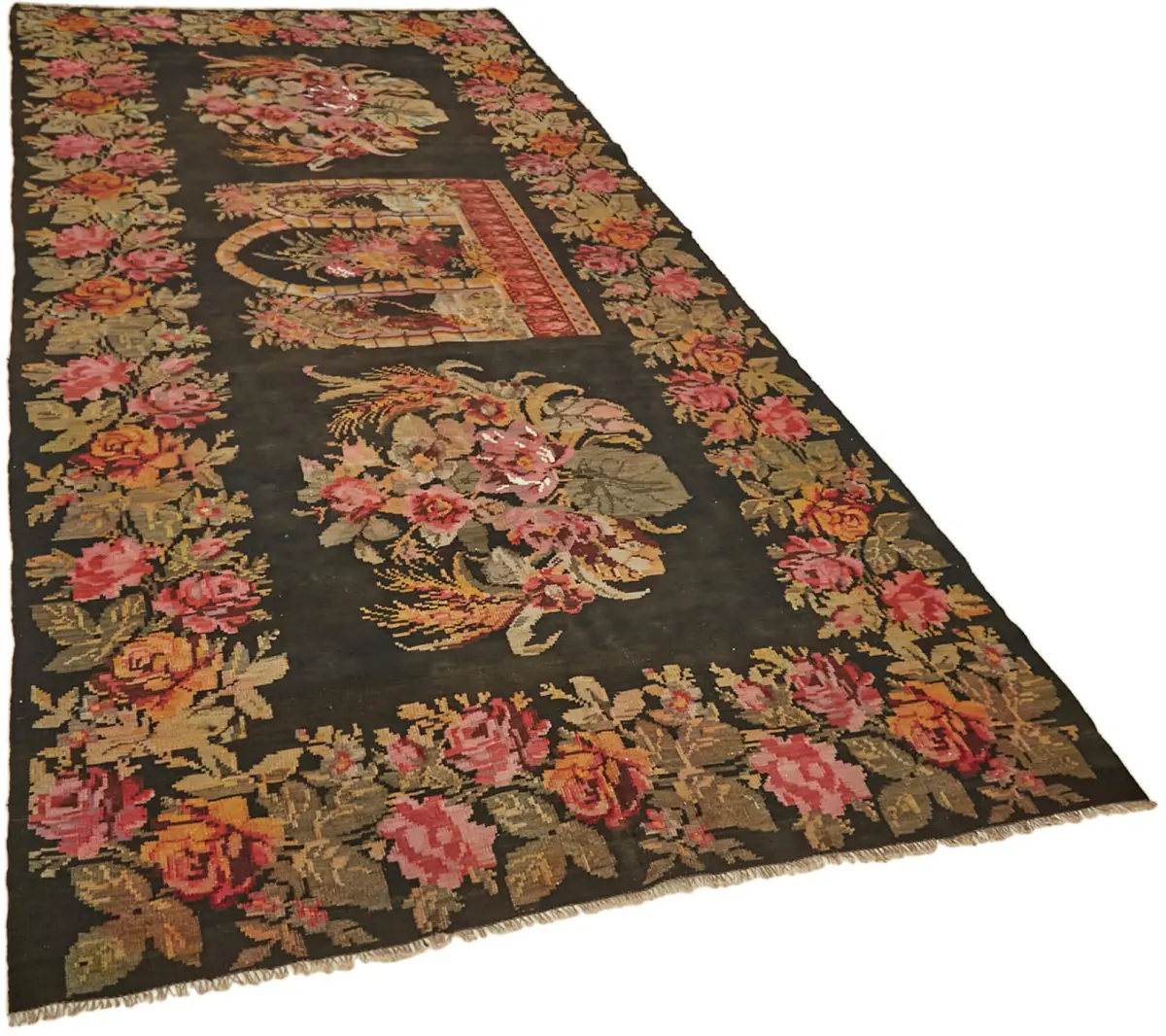 Moldovian Klasik Göbekli Multi Pamuk Üzerine Yün El Dokuma Kilim-166x344 - Görsel 2