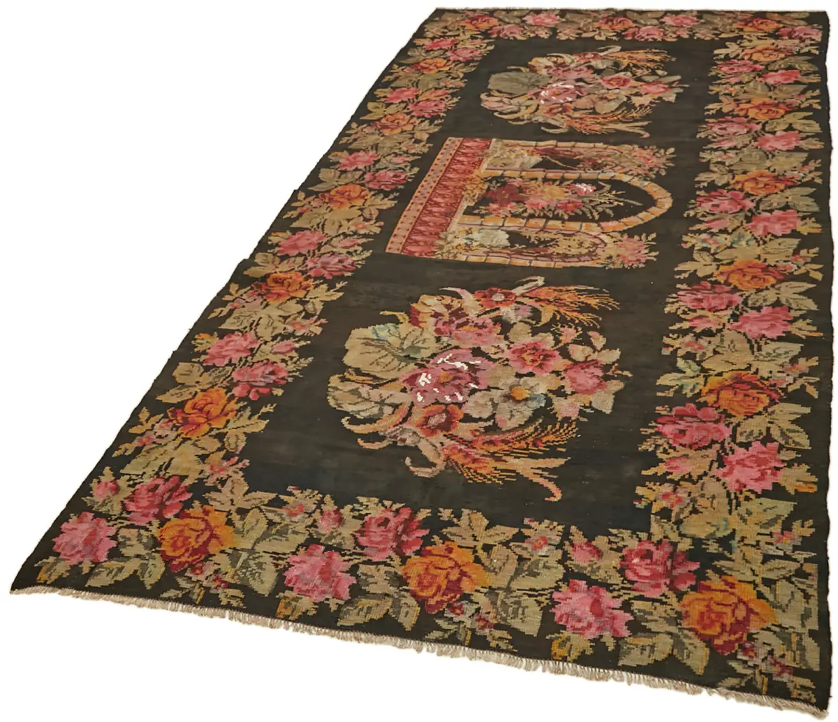 Moldovian Klasik Göbekli Multi Pamuk Üzerine Yün El Dokuma Kilim-166x344 - Görsel 3