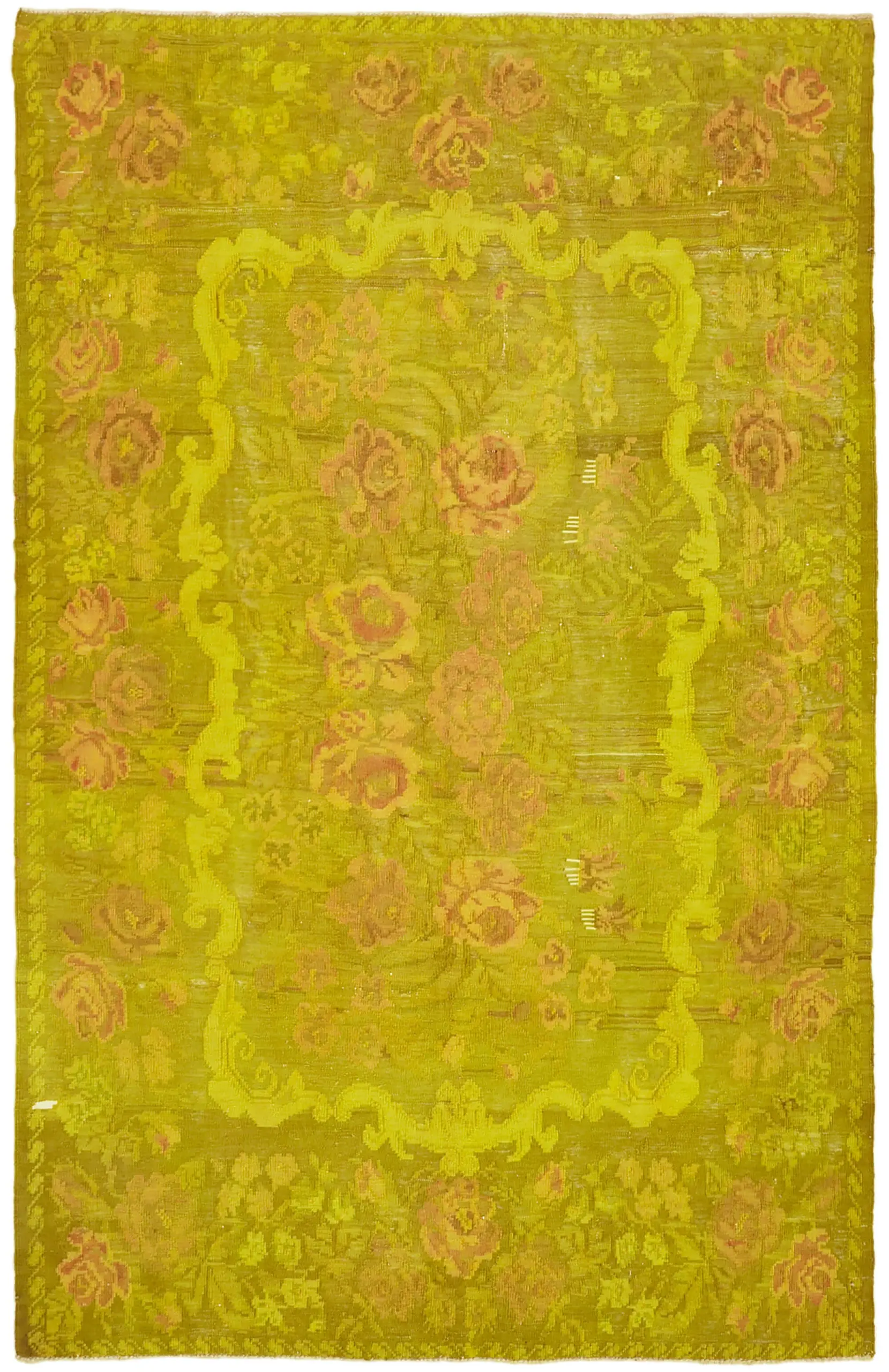 Moldovian Klasik Göbekli Sarı Pamuk Üzerine Yün El Dokuma Kilim-196x300 - Görsel 1