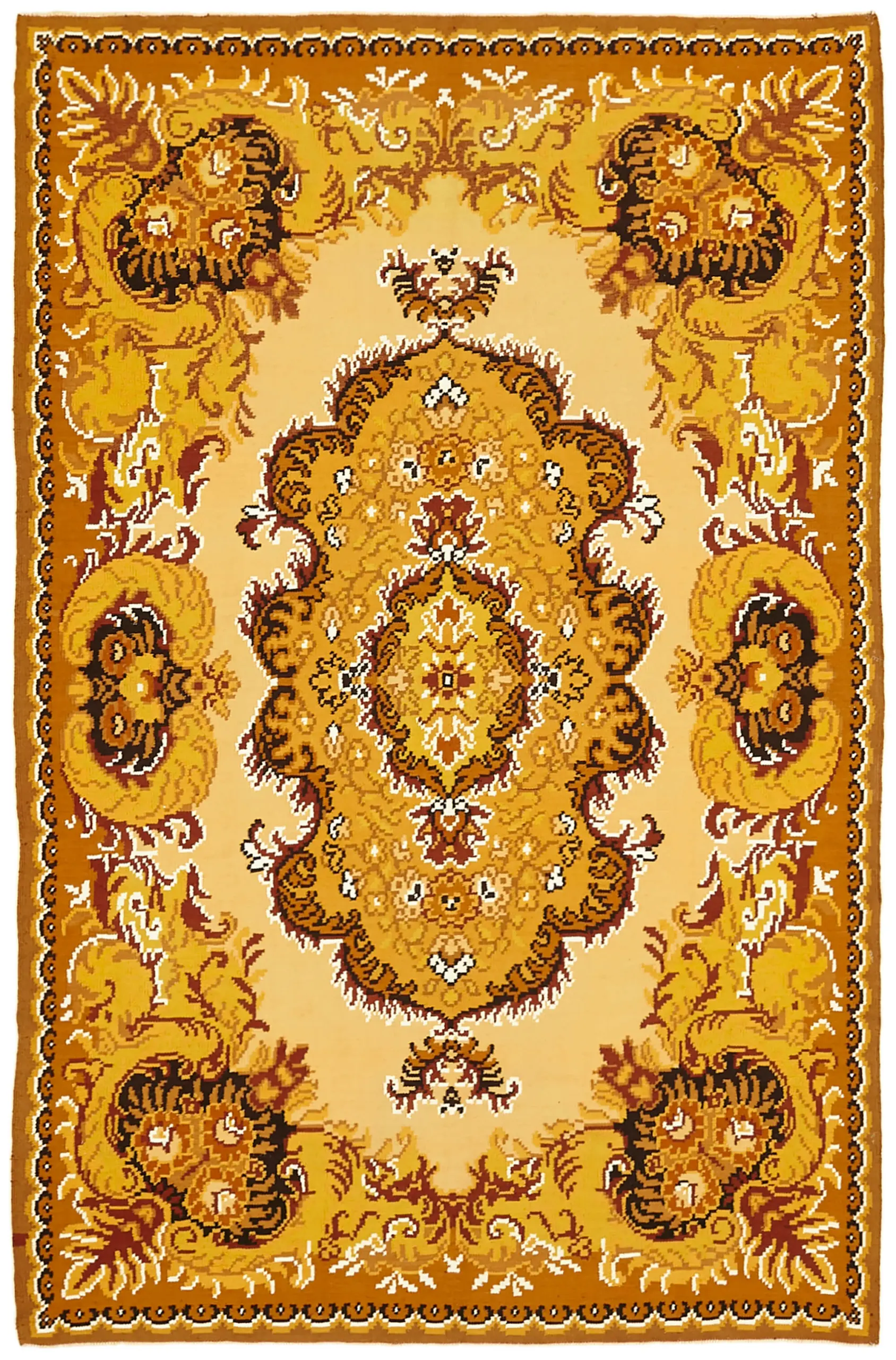 Moldovian Klasik Göbekli Kahverengi Pamuk Üzerine Yün El Dokuma Kilim-196x288 - Görsel 1