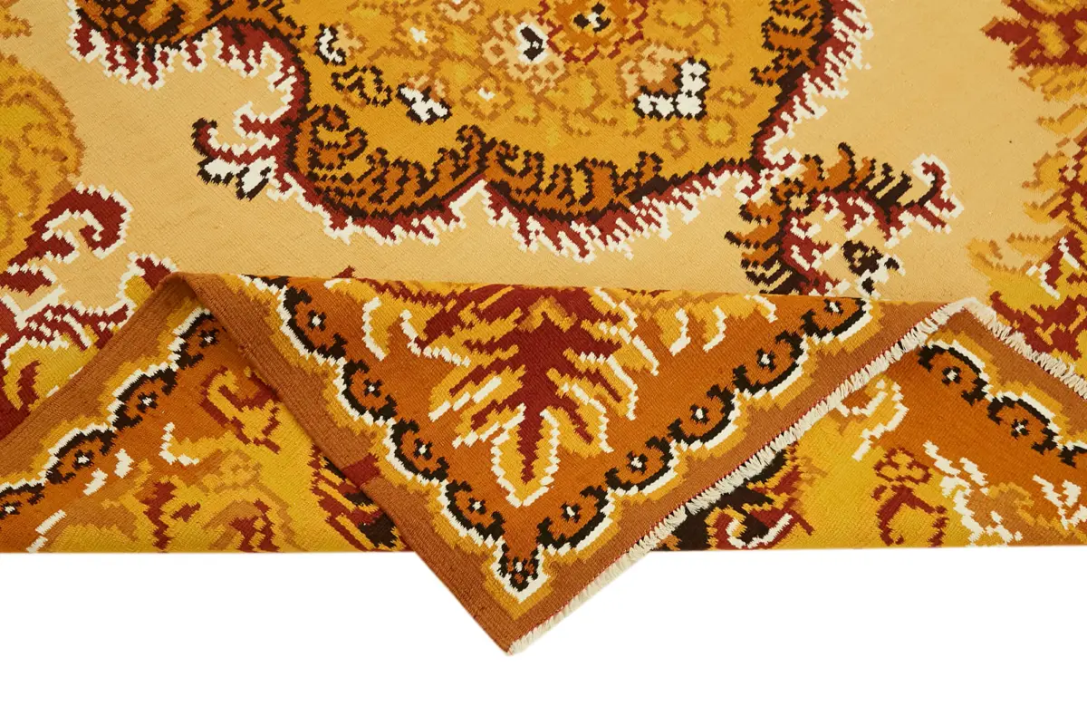 Moldovian Klasik Göbekli Kahverengi Pamuk Üzerine Yün El Dokuma Kilim-196x288 - Görsel 6