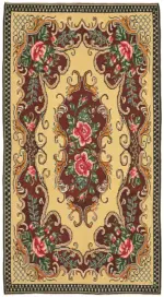 Moldovian Klasik Göbekli Multi Pamuk Üzerine Yün El Dokuma Kilim-172x307