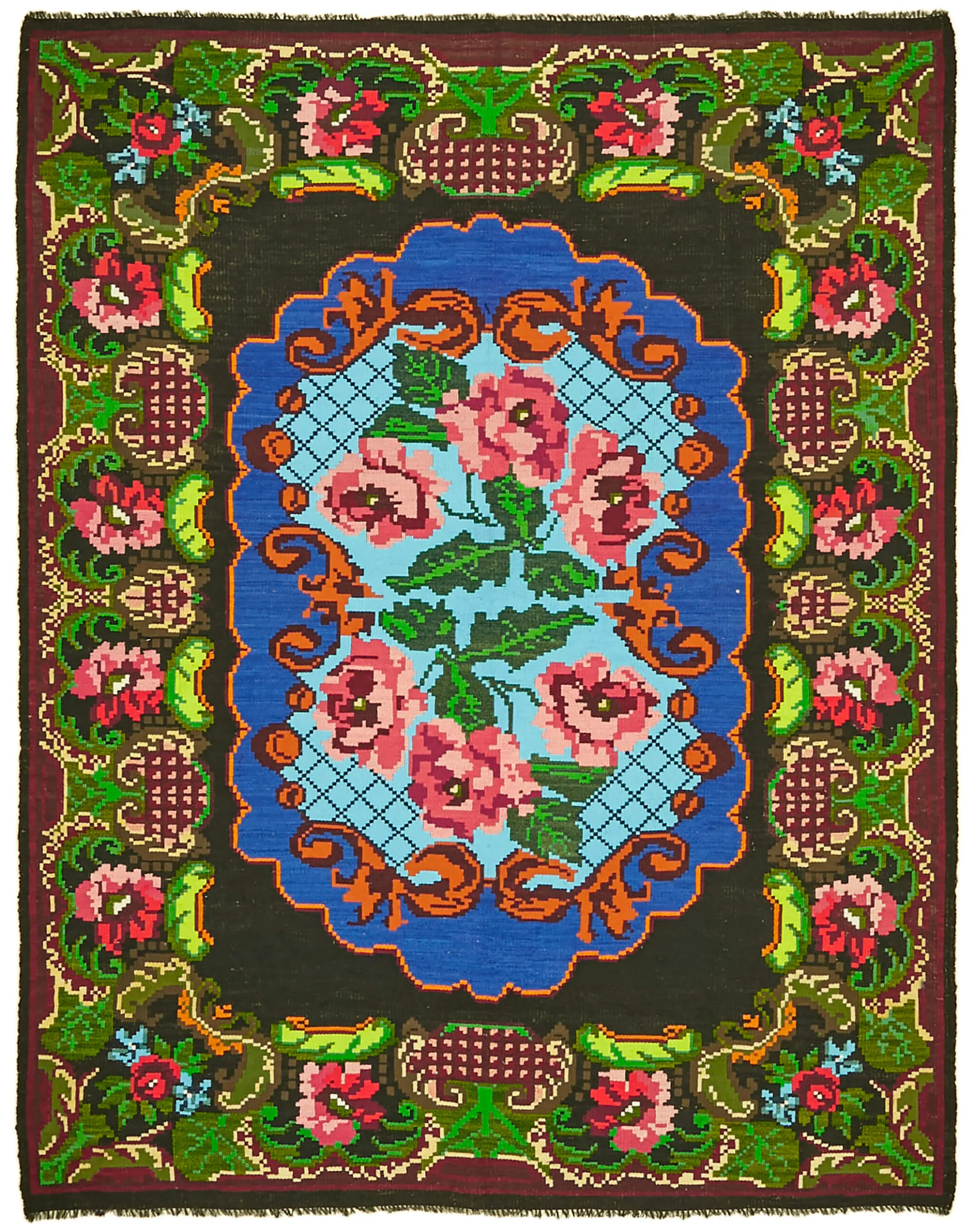 Moldovian Klasik Göbekli Multi Pamuk Üzerine Yün El Dokuma Kilim-200x252 - Görsel 1