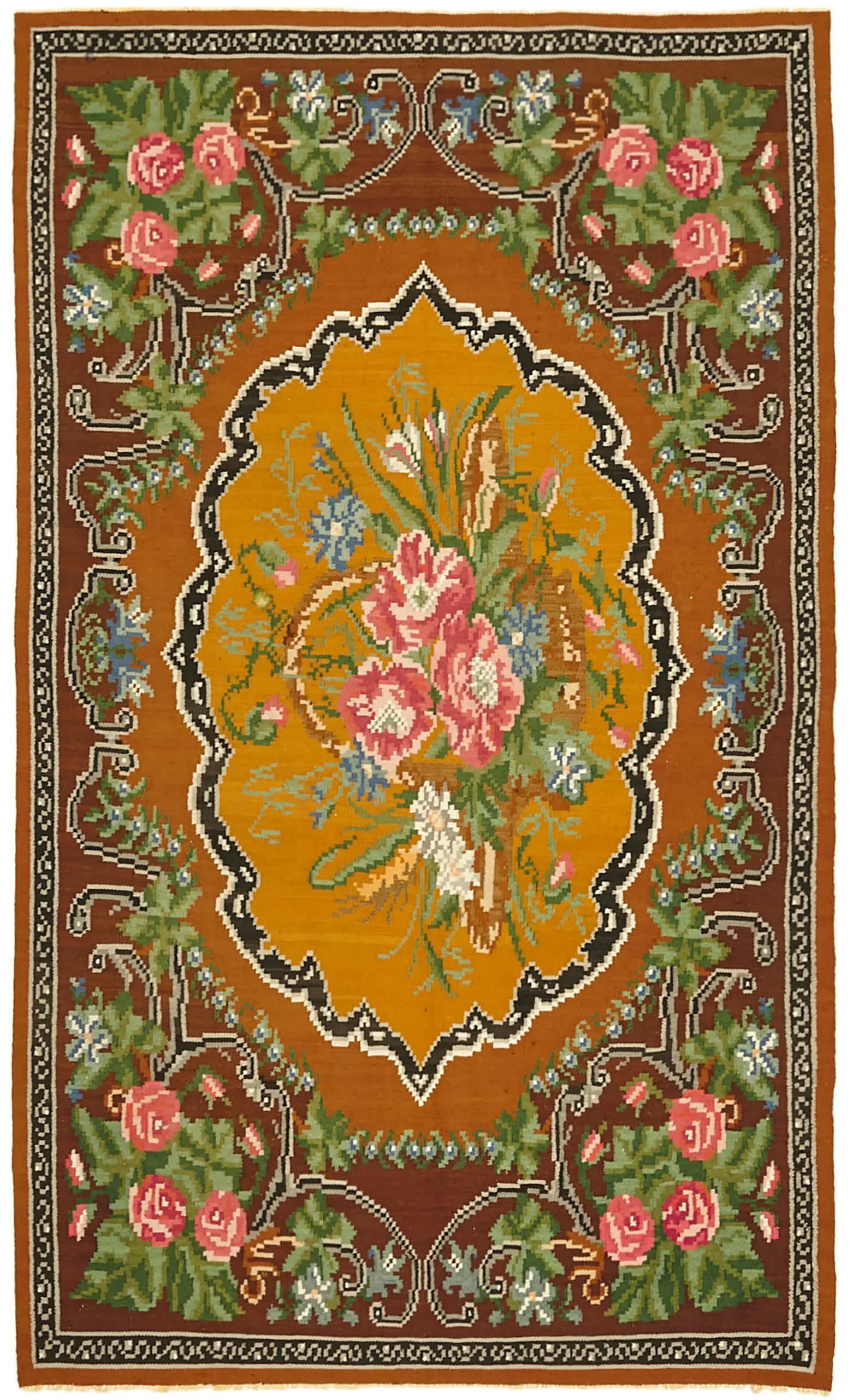 Moldovian Klasik Göbekli Multi Pamuk Üzerine Yün El Dokuma Kilim-170x266 - Görsel 1