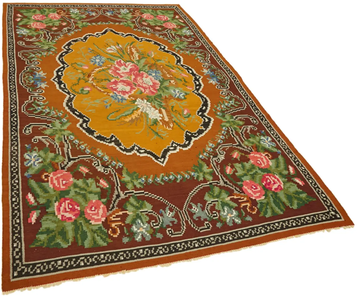 Moldovian Klasik Göbekli Multi Pamuk Üzerine Yün El Dokuma Kilim-170x266 - Görsel 2