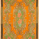 Moldovian Klasik Göbekli Turuncu Pamuk Üzerine Yün El Dokuma Kilim-175x261