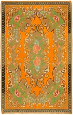 Moldovian Klasik Göbekli Turuncu Pamuk Üzerine Yün El Dokuma Kilim-175x261