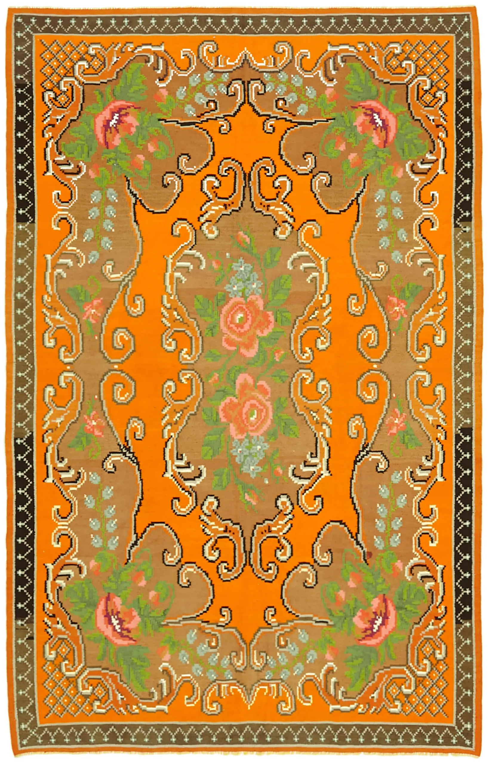 Rc_42708_0_Multicolor_Rose_Kilim_Rugs Moldovian Klasik Göbekli Turuncu Pamuk Üzerine Yün El Dokuma Kilim-175x261 - Görsel 1