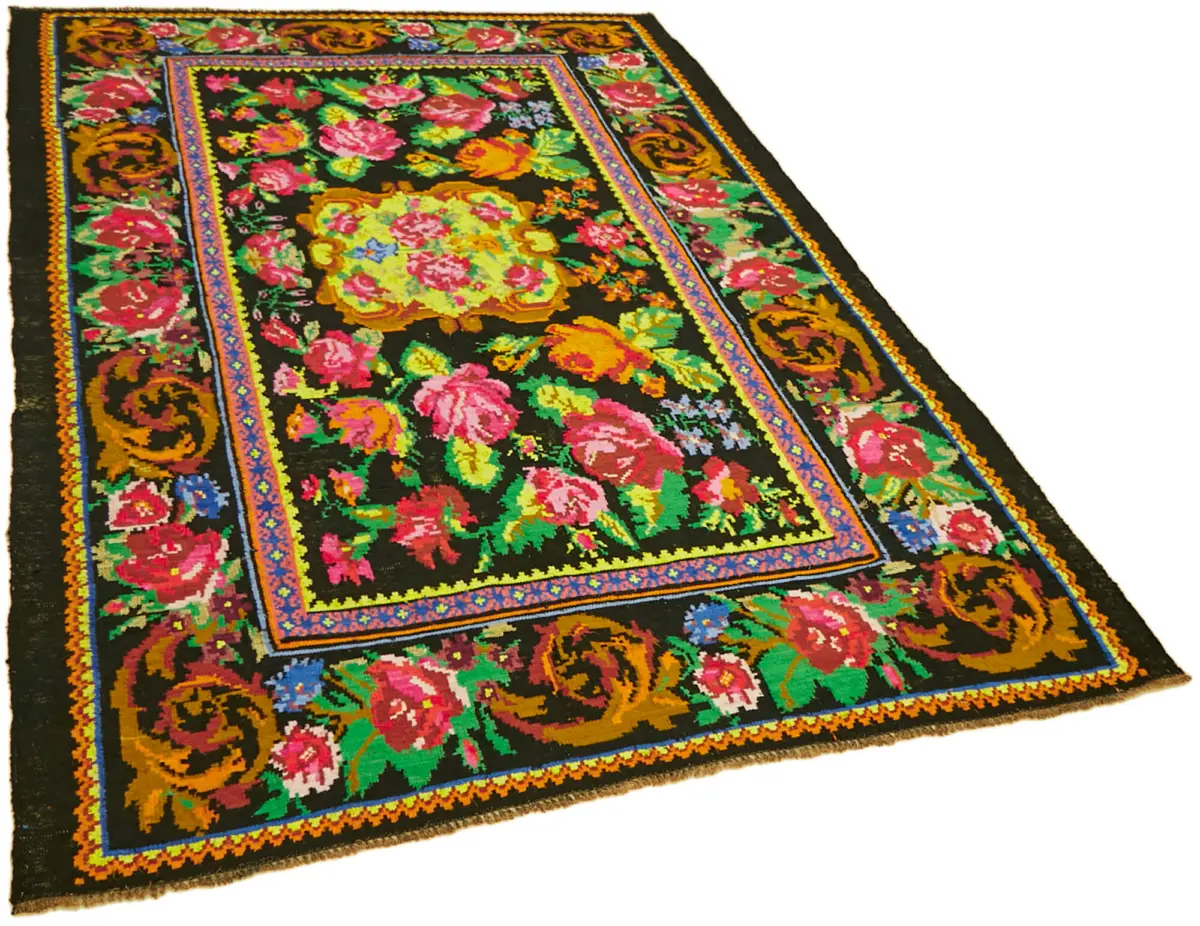 Moldovian Klasik Göbekli Multi Pamuk Üzerine Yün El Dokuma Kilim-189x260 - Görsel 2