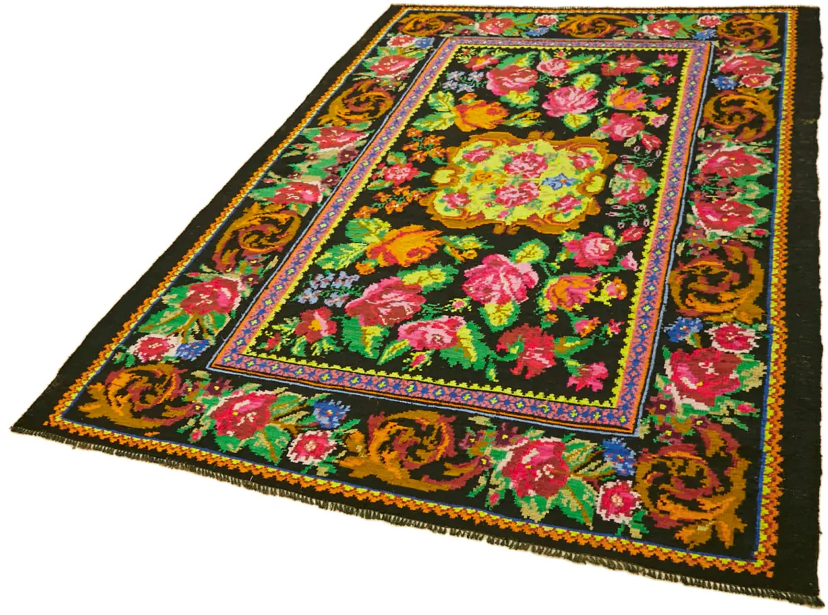 Moldovian Klasik Göbekli Multi Pamuk Üzerine Yün El Dokuma Kilim-189x260 - Görsel 3