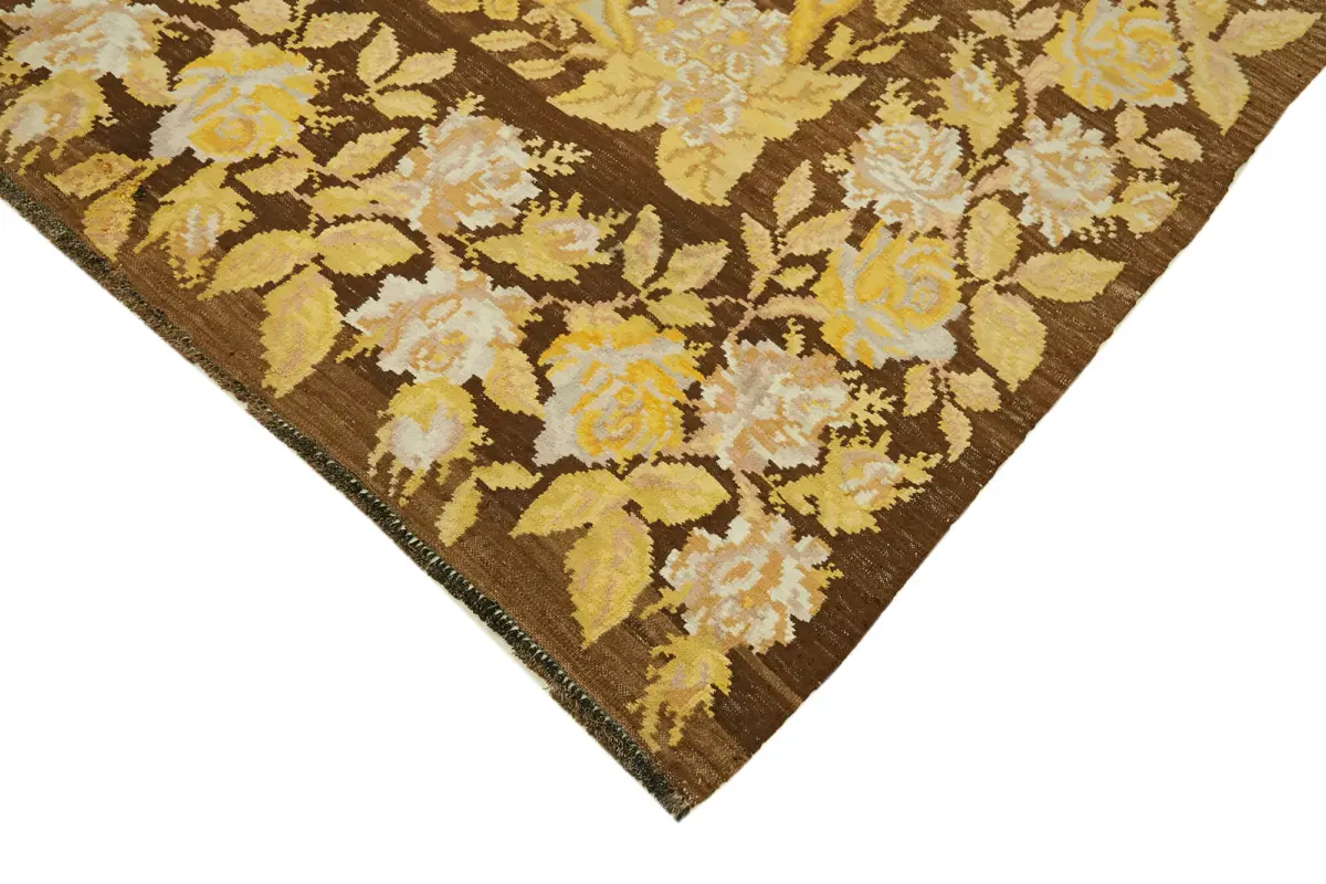 Moldovian Klasik Göbekli Kahverengi Pamuk Üzerine Yün El Dokuma Kilim-186x264 - Görsel 4