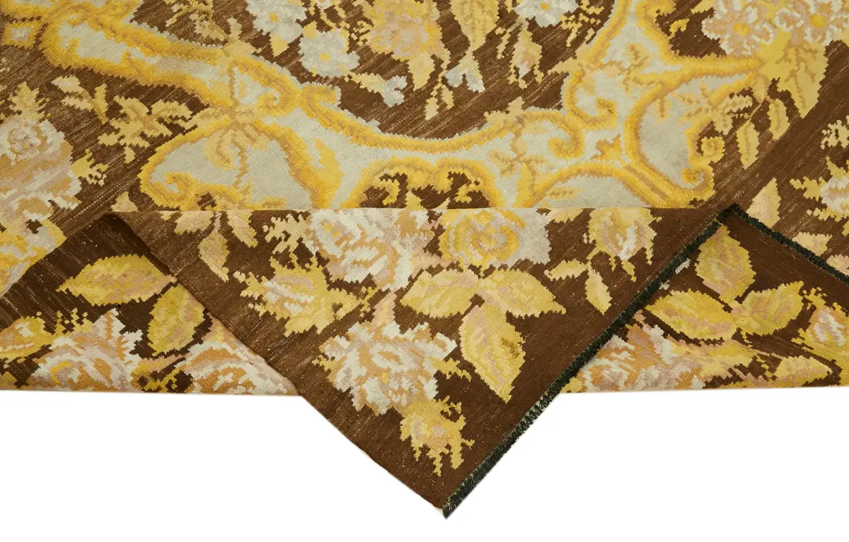 Moldovian Klasik Göbekli Kahverengi Pamuk Üzerine Yün El Dokuma Kilim-186x264 - Görsel 6