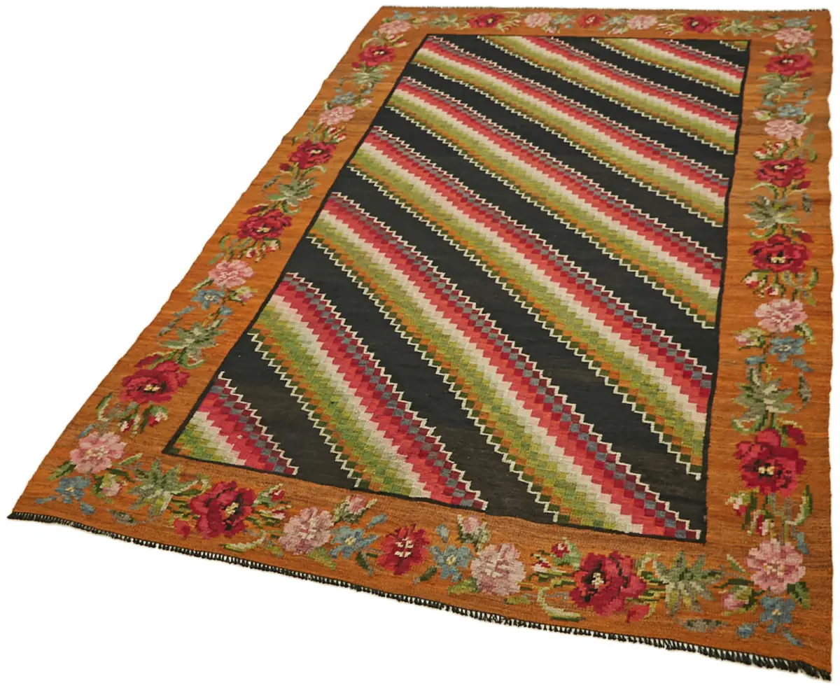 Moldovian Klasik Göbekli Multi Pamuk Üzerine Yün El Dokuma Kilim-166x254 - Görsel 3
