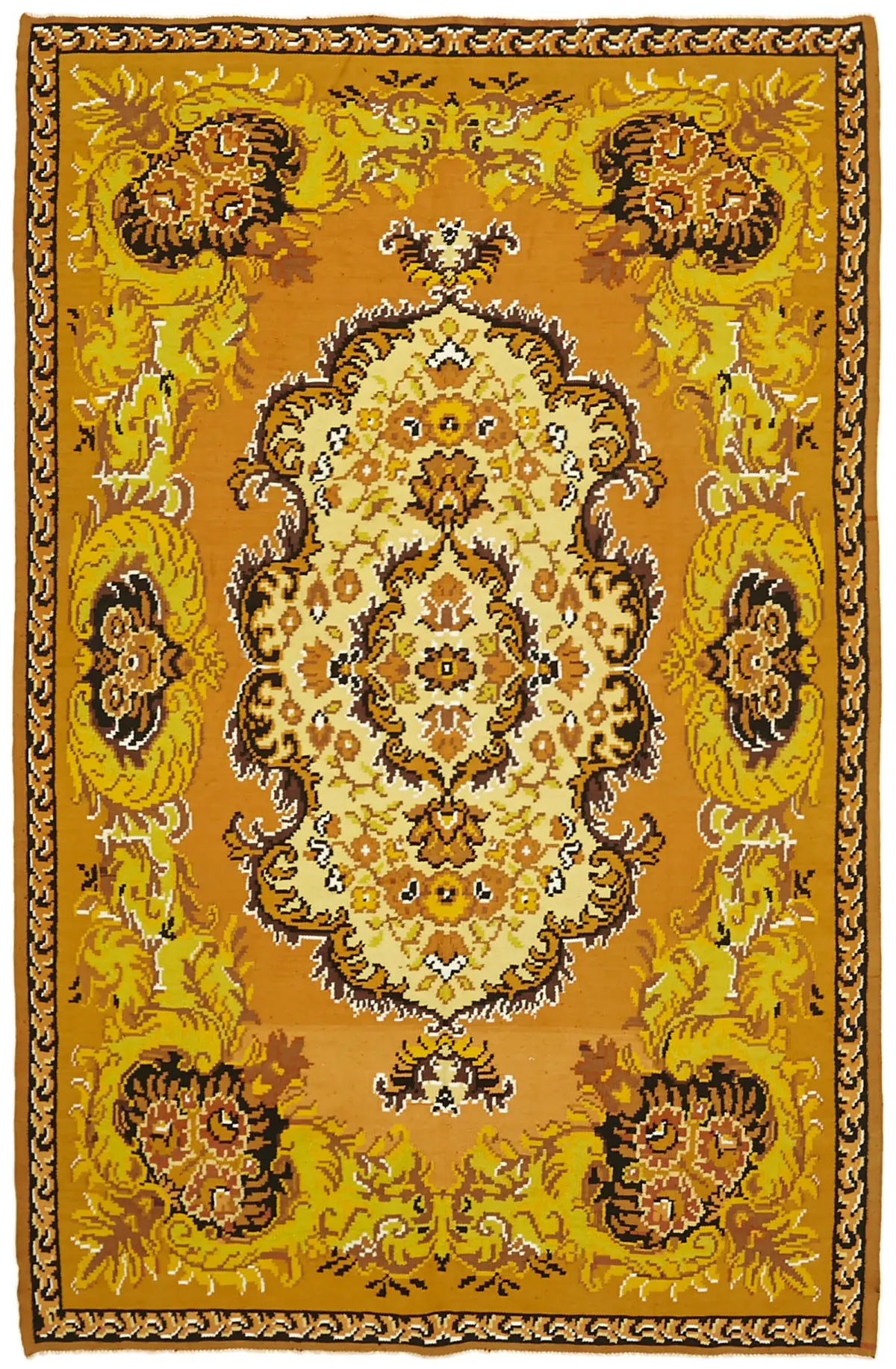 Rc_42717_0_Multicolor_Rose_Kilim_Rugs Moldovian Klasik Göbekli Sarı Pamuk Üzerine Yün El Dokuma Kilim-189x285 - Görsel 1