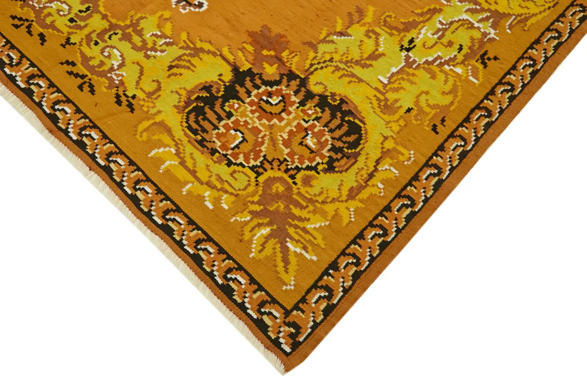 Moldovian Klasik Göbekli Sarı Pamuk Üzerine Yün El Dokuma Kilim-189x285 - Görsel 4