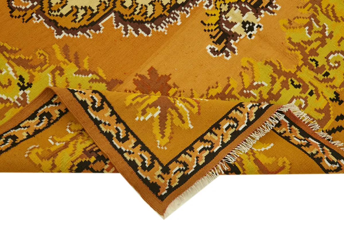 Moldovian Klasik Göbekli Sarı Pamuk Üzerine Yün El Dokuma Kilim-189x285 - Görsel 6