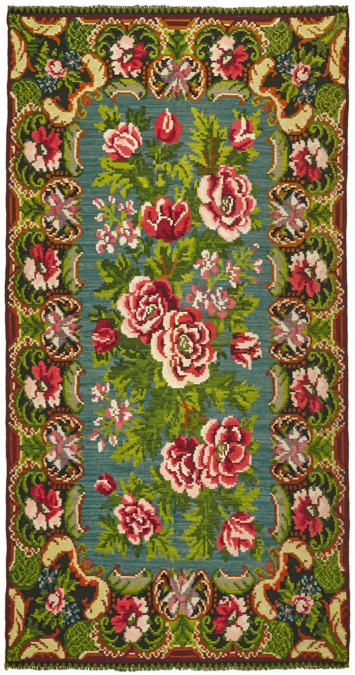 Rc_42718_0_Multicolor_Rose_Kilim_Rugs Moldovian Klasik Göbekli Multi Pamuk Üzerine Yün El Dokuma Kilim-165x313 - Görsel 1