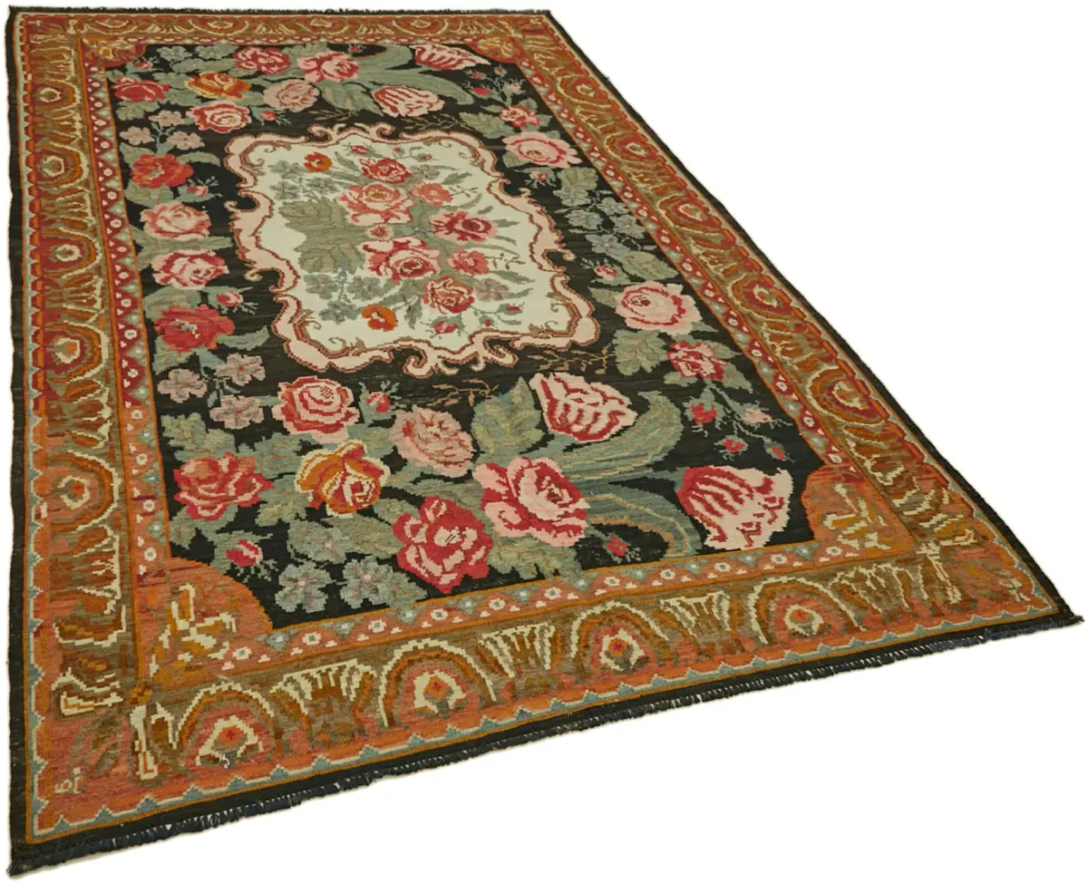 Moldovian Klasik Göbekli Multi Pamuk Üzerine Yün El Dokuma Kilim-197x304 - Görsel 2