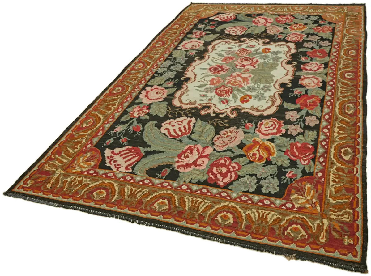 Moldovian Klasik Göbekli Multi Pamuk Üzerine Yün El Dokuma Kilim-197x304 - Görsel 3