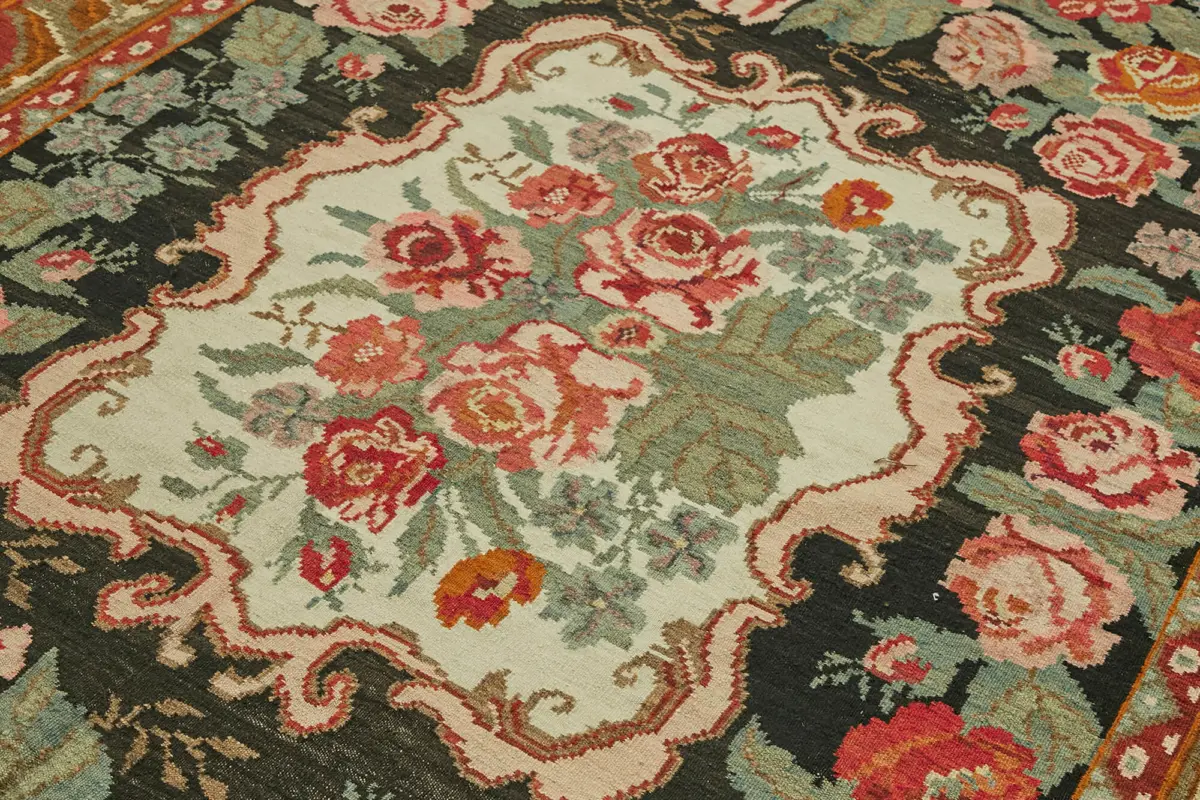 Moldovian Klasik Göbekli Multi Pamuk Üzerine Yün El Dokuma Kilim-197x304 - Görsel 5