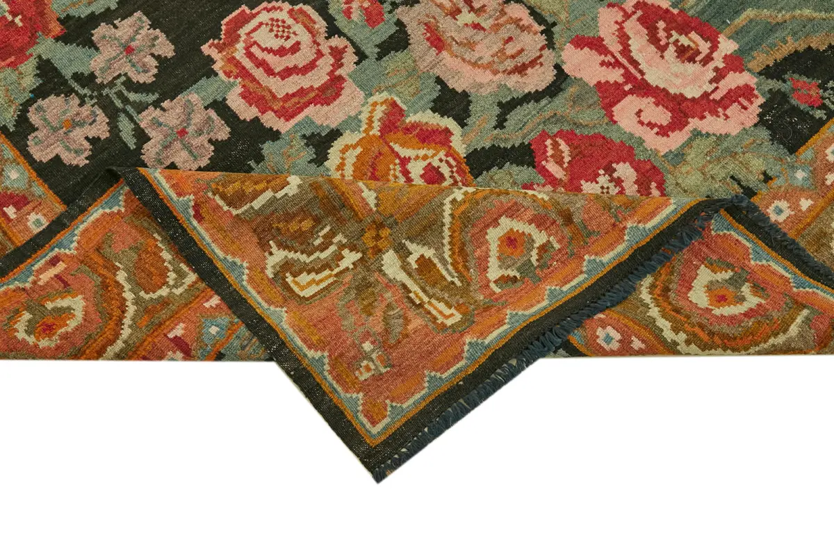 Moldovian Klasik Göbekli Multi Pamuk Üzerine Yün El Dokuma Kilim-197x304 - Görsel 6